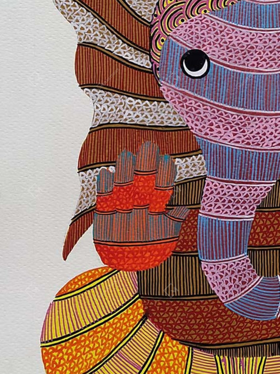 Megastores - Hand Painted Ganesha Gond Art Painting on A3 Paper by